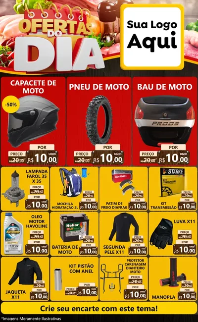Modelo de Encarte para Encarte Grande com o tema Ofertas do Dia para Moto peças