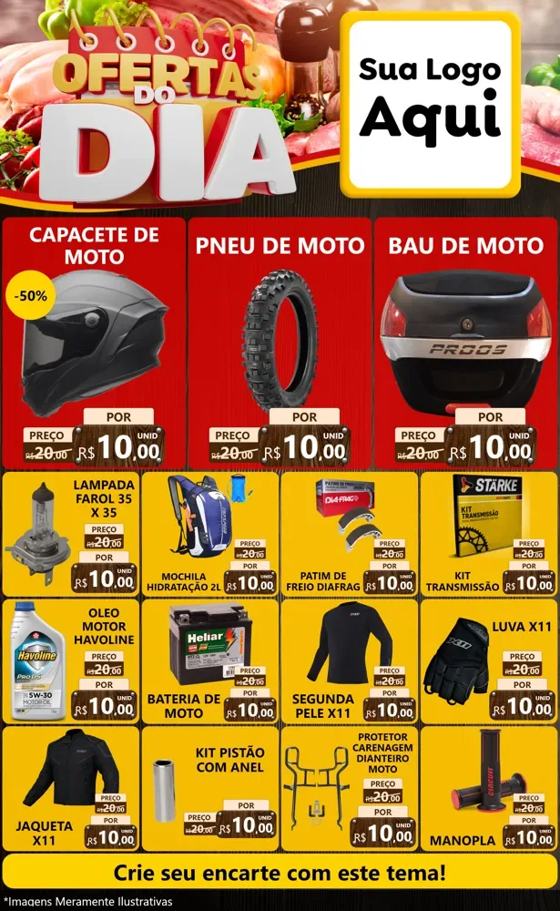Modelo de Encarte para Encarte Grande com o tema Ofertas do Dia para Moto peças