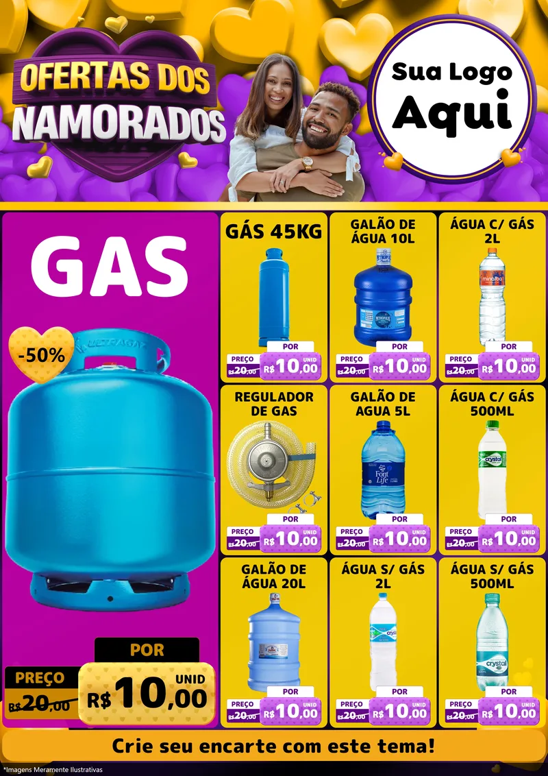 Modelo de Encarte para Encarte A4 Vertical com o tema Oferta Dos Namorados para Água e gás
