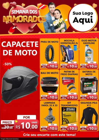 Modelo de Encarte para Encarte A4 Vertical com o tema Semana dos Namorados para Moto peças