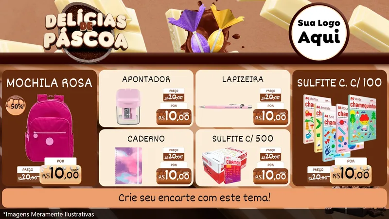 Modelo de TV para TV Horizontal com o tema Delícias de Páscoa para Papelaria