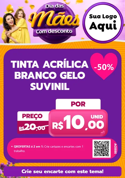 Modelo de Cartaz para Cartaz A4 Vertical com o tema Dia das Mães com Desconto para Tintas e Ferramentas