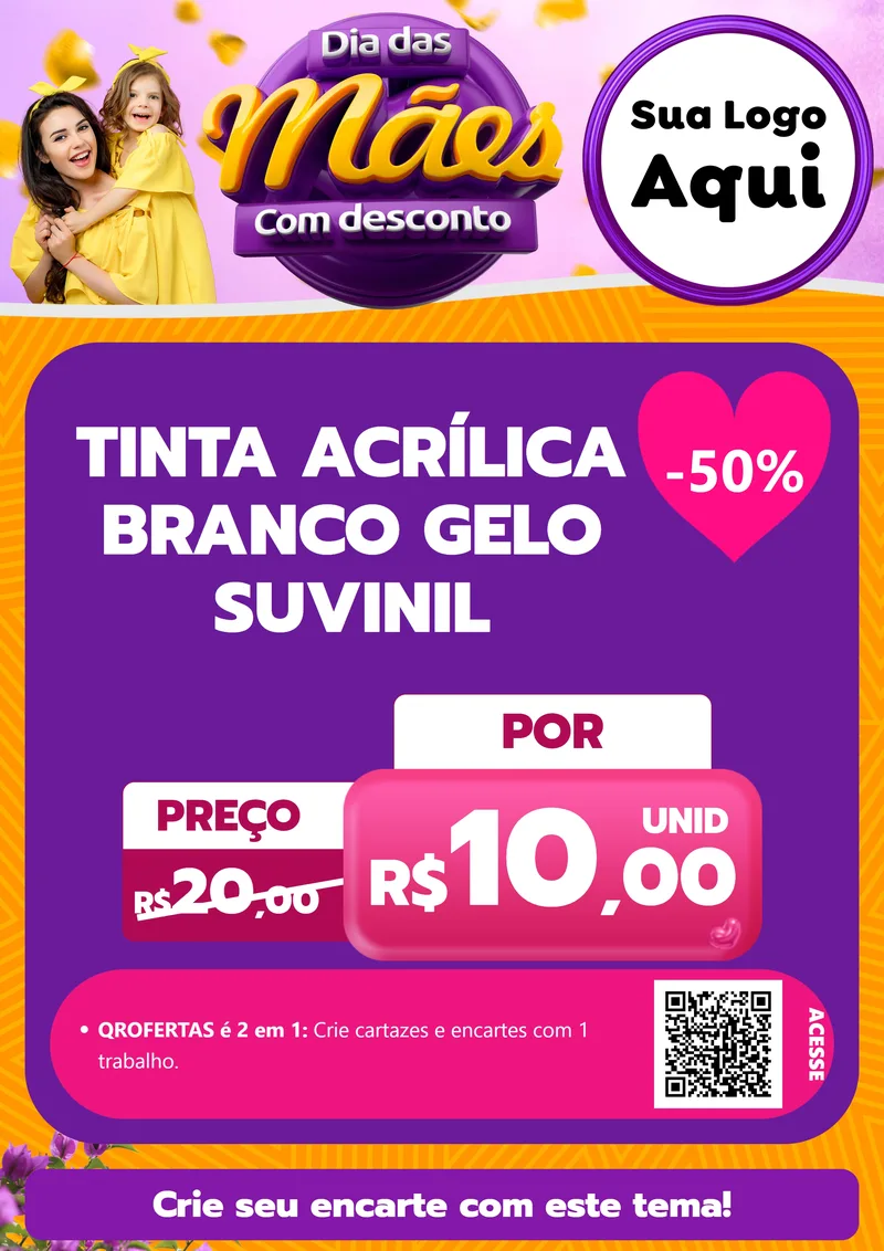 Modelo de Cartaz para Cartaz A4 Vertical com o tema Dia das Mães com Desconto para Tintas e Ferramentas