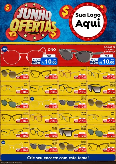 Modelo de Encarte para Encarte A4 Vertical com o tema Junho de Ofertas para Óticas