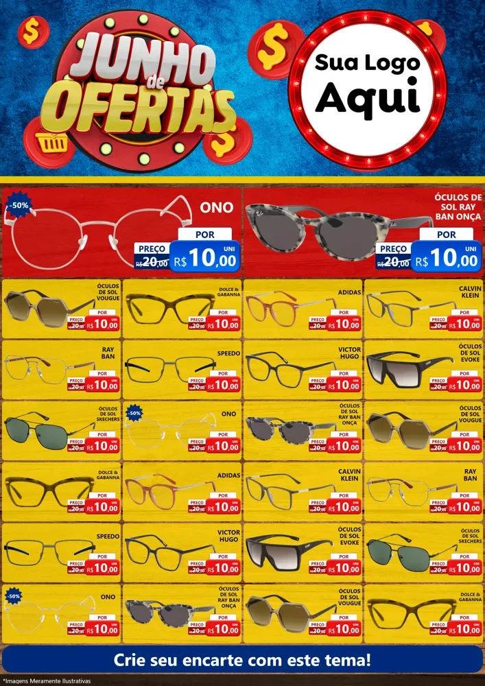 Modelo de Encarte para Encarte A4 Vertical com o tema Junho de Ofertas para Óticas