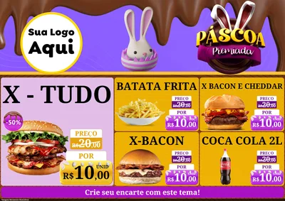 Modelo de Encarte para Encarte A4 Horizontal com o tema Páscoa Premiada para Hamburgueria