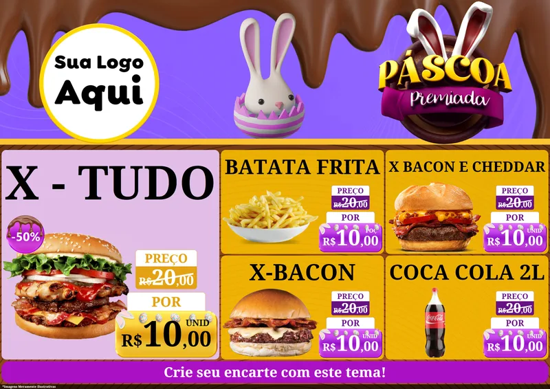 Modelo de Encarte para Encarte A4 Horizontal com o tema Páscoa Premiada para Hamburgueria