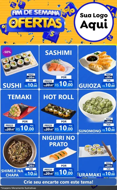 Modelo de Encarte para Encarte Grande com o tema Fim de Semana de Ofertas para Comida japonesa