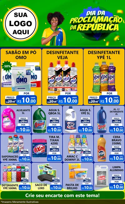 Modelo de Encarte para Encarte Grande com o tema Dia Da Proclamação Da República para Produtos de Limpeza