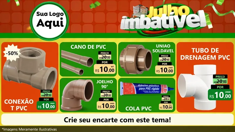 Modelo de TV para TV Horizontal com o tema Julho Imbatível para Tubos e conexões