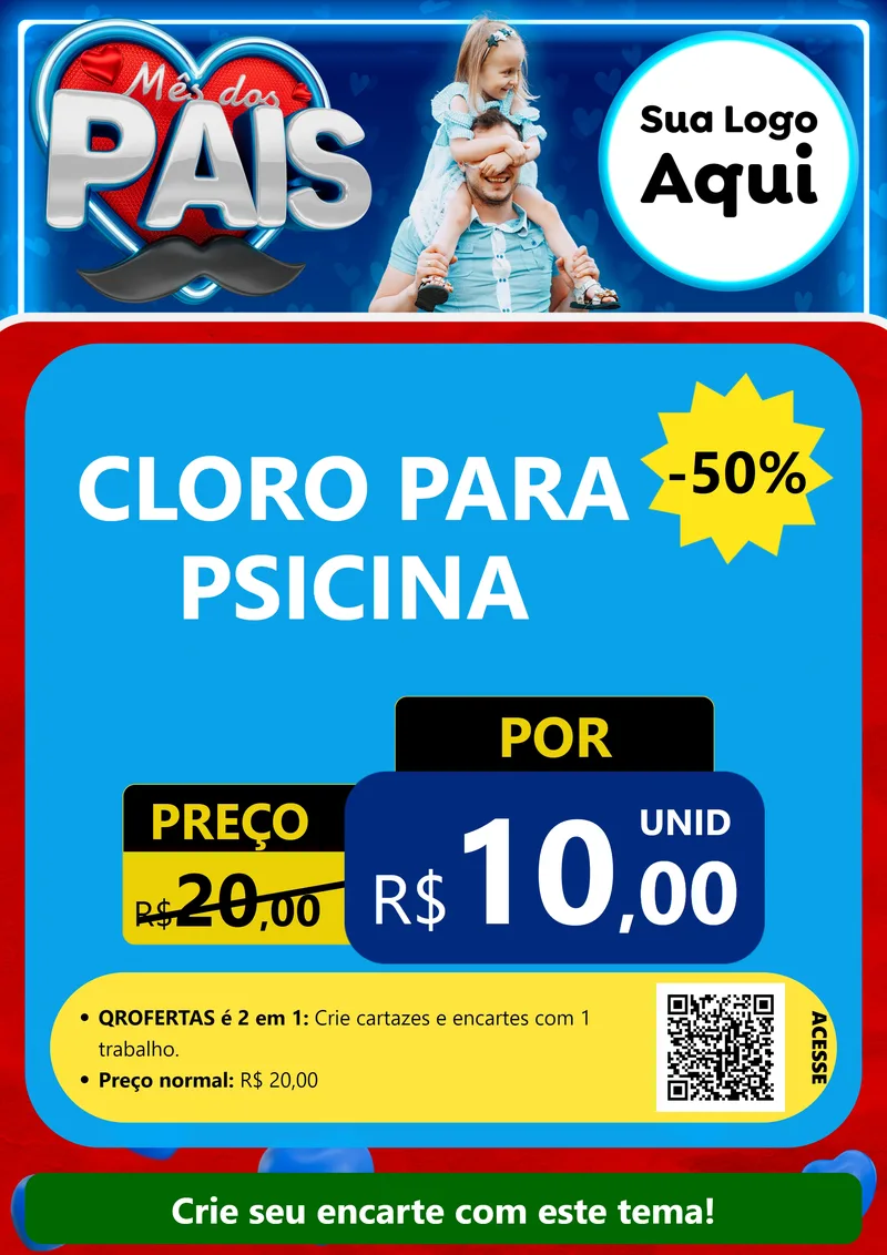 Modelo de Cartaz para Cartaz A4 Vertical com o tema Mês Dos Pais para Produtos para Piscina