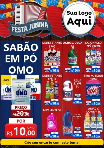 Modelo de Encarte para Encarte A4 Vertical com o tema Festa Junina para Produtos de Limpeza