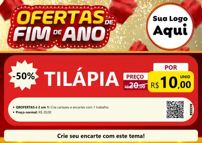 Modelo de Cartaz para Cartaz A4 Horizontal com o tema Ofertas de Fim de Ano para Peixaria
