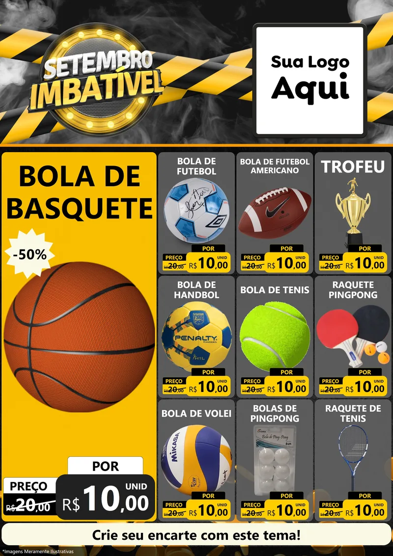 Modelo de Encarte para Encarte A4 Vertical com o tema Setembro Imbatível para Artigos Esportivos