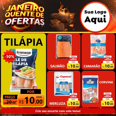 Modelo de Rede Social para Feed Facebook com o tema Janeiro Quente de Ofertas para Peixaria