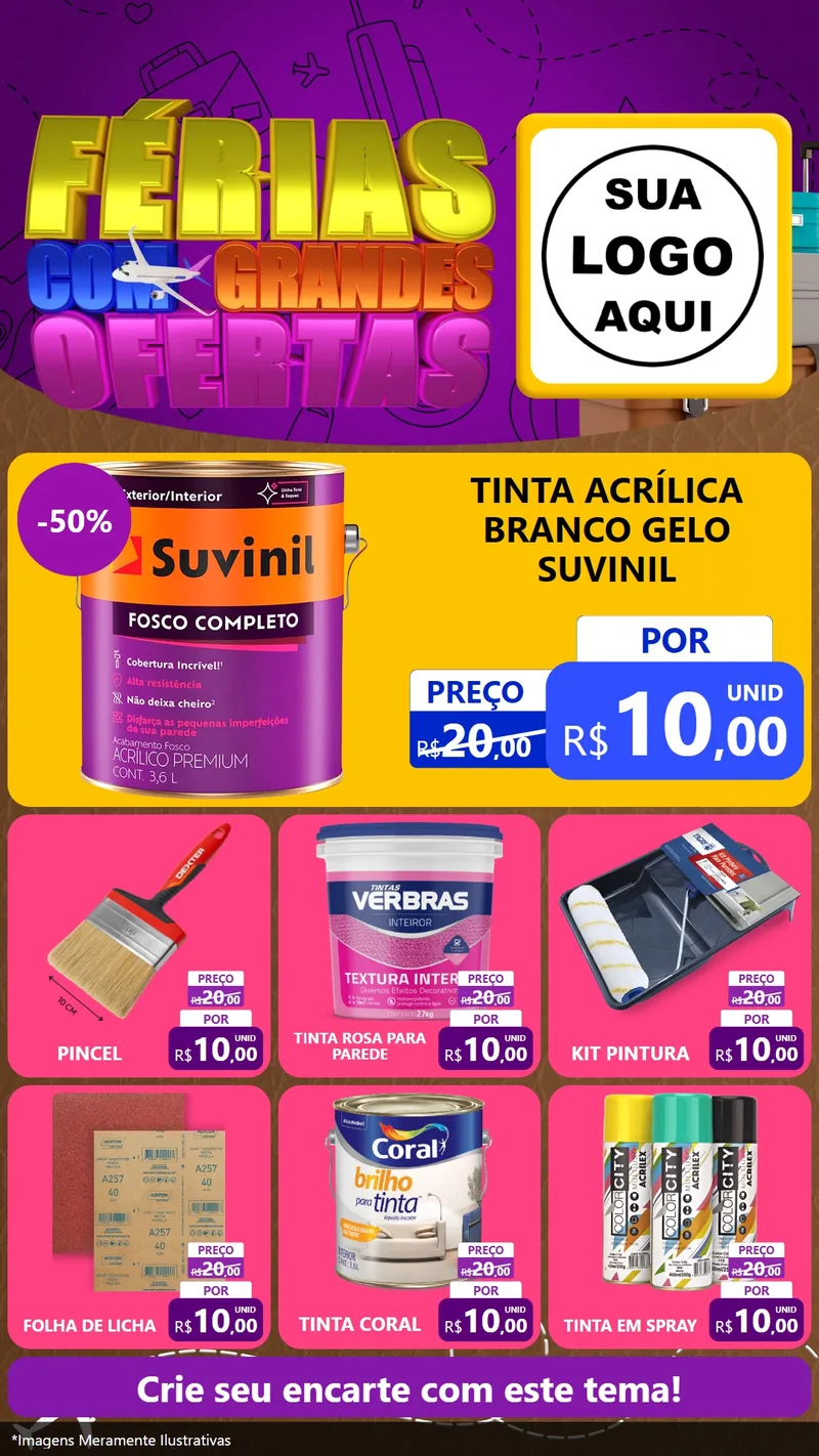 Modelo de Rede Social para Stories com o tema Férias com Grandes Ofertas para Tintas e Ferramentas