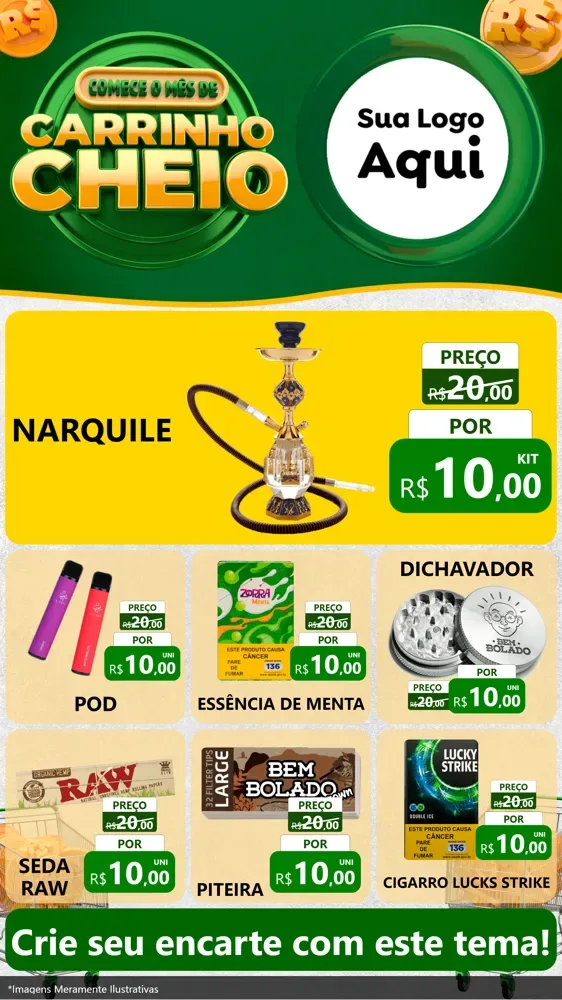 Modelo de Rede Social para Stories com o tema Carrinho Cheio para Tabacaria