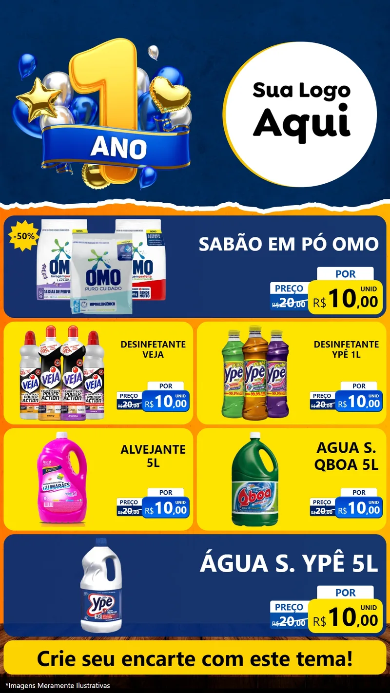 Modelo de TV para TV Vertical com o tema Um Ano de Aniversário para Produtos de Limpeza