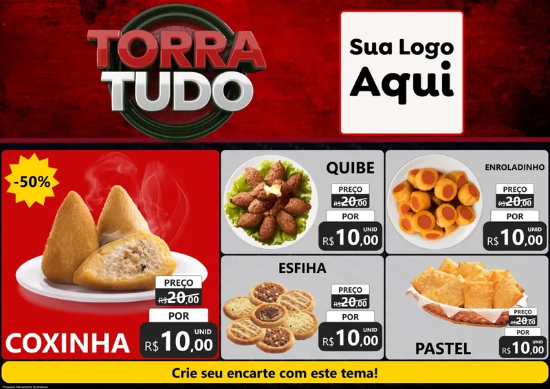 Modelo de Encarte para Encarte A4 Horizontal com o tema Torra Tudo para Salgadaria