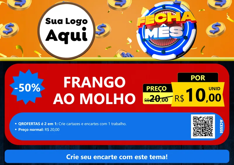 Modelo de Cartaz para Cartaz A4 Horizontal com o tema Fecha Mês para Restaurante