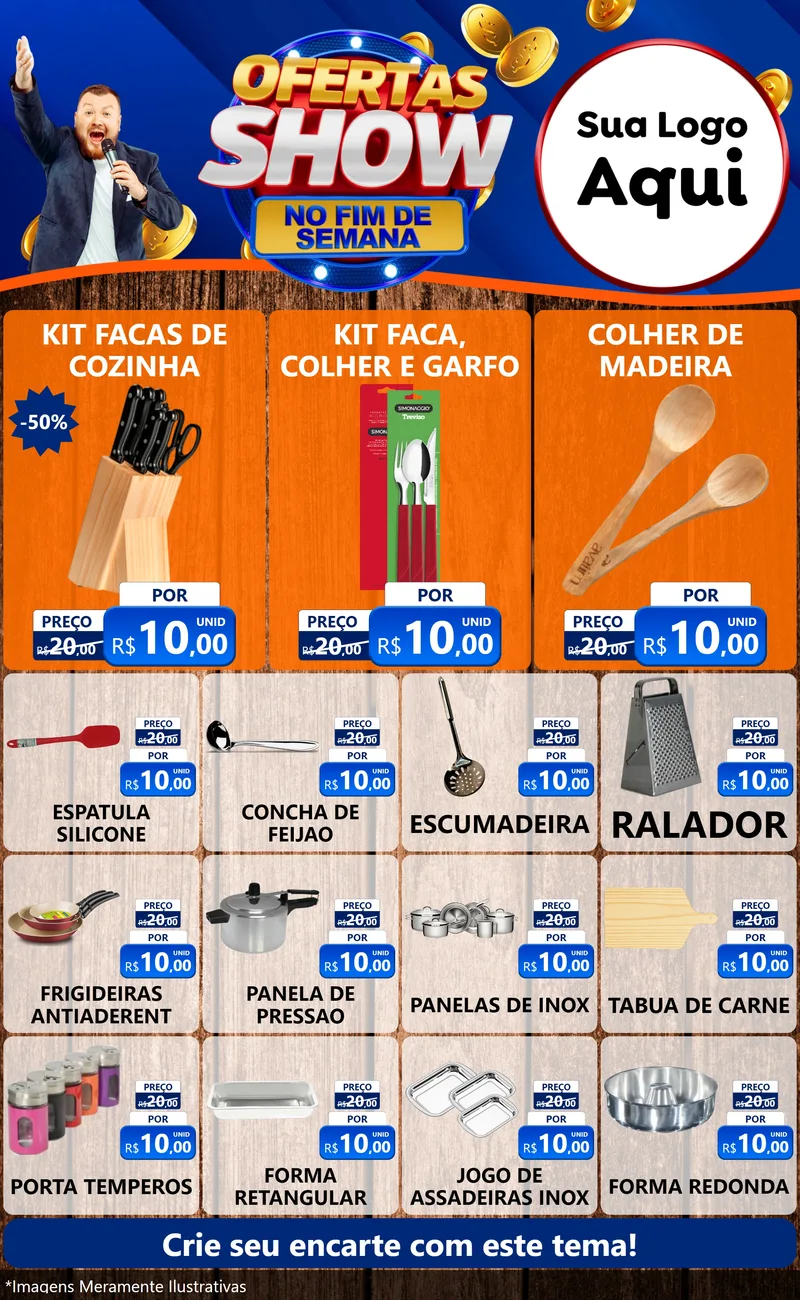 Modelo de Encarte para Encarte Grande com o tema Ofertas Show No Fim De Semana para Utilidades Domésticas