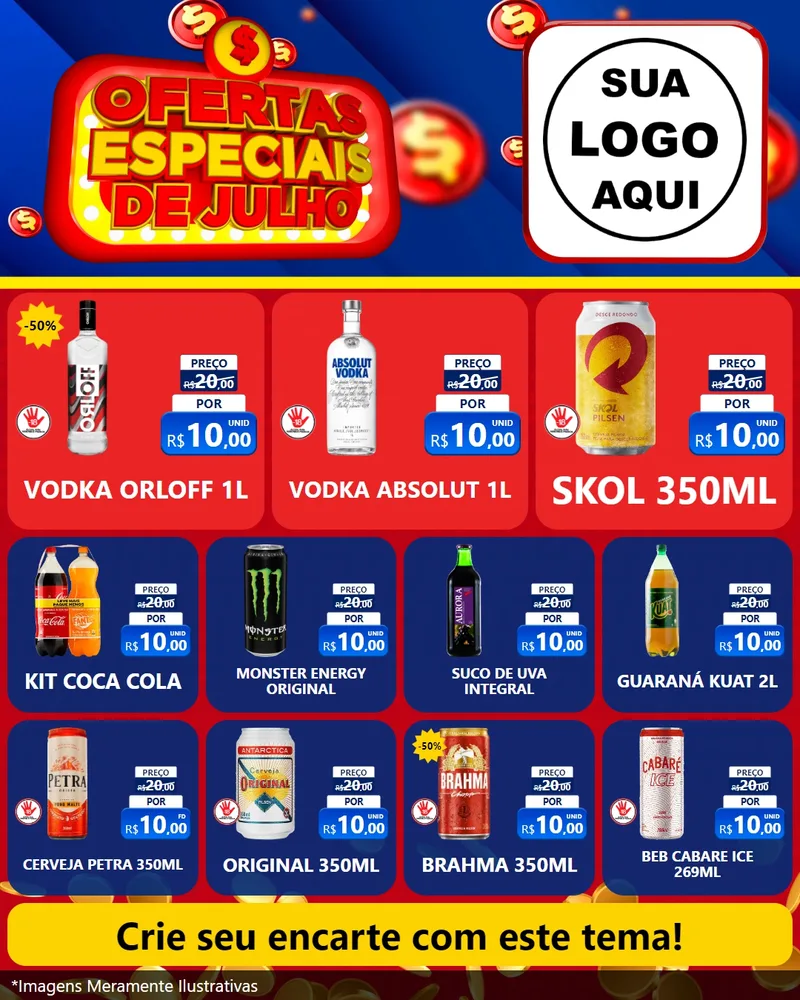 Modelo de Rede Social para Feed Instagram com o tema Ofertas Especiais de Julho para Distribuidora de bebidas