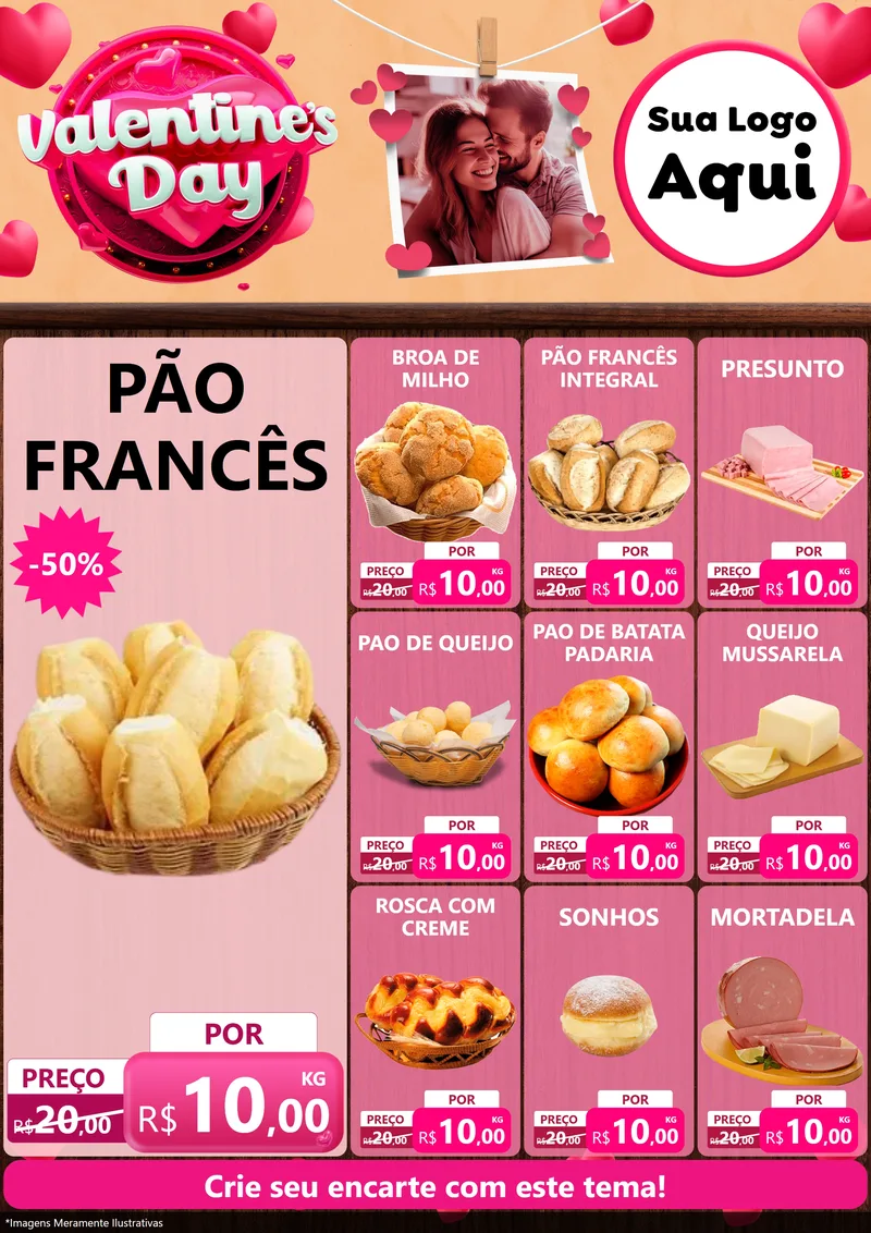 Modelo de Encarte para Encarte A4 Vertical com o tema Valentine's Day para Padaria