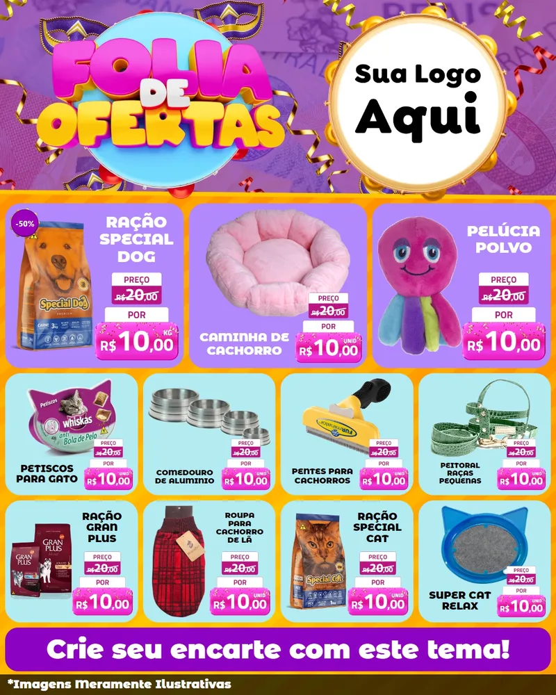 Modelo de Rede Social para Feed Instagram com o tema Folia de Ofertas para Pet Shop