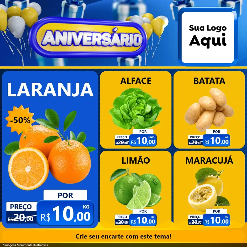 Modelo de Rede Social para Feed Facebook com o tema Aniversário para Hortifrúti