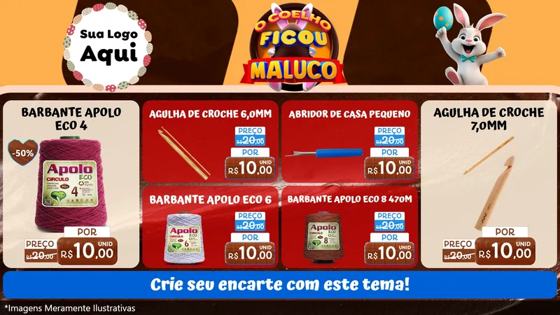 Modelo de TV para TV Horizontal com o tema O Coelho Ficou Maluco - Páscoa para Armarinho e Aviamentos