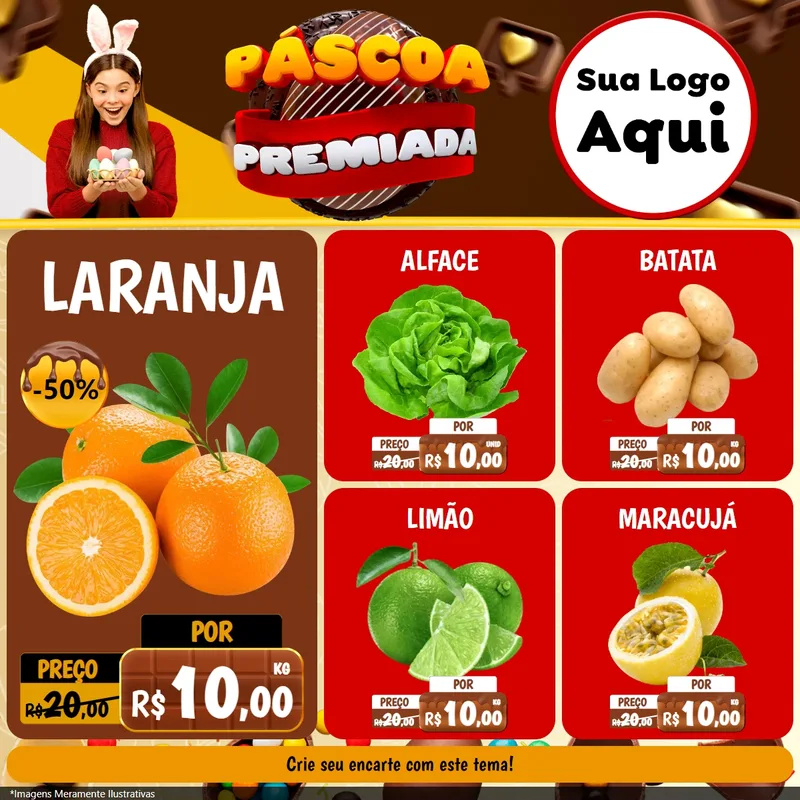 Modelo de Rede Social para Feed Facebook com o tema Páscoa Premiada para Hortifrúti
