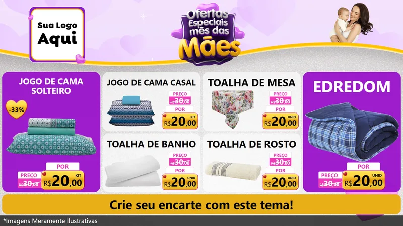Modelo de TV para TV Horizontal com o tema Ofertas Especiais - Mês das Mães para Cama, Mesa e Banho
