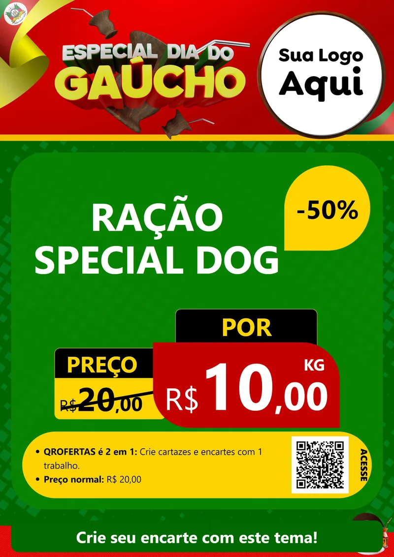 Modelo de Cartaz para Cartaz A4 Vertical com o tema Especial Dia do Gaúcho para Pet Shop