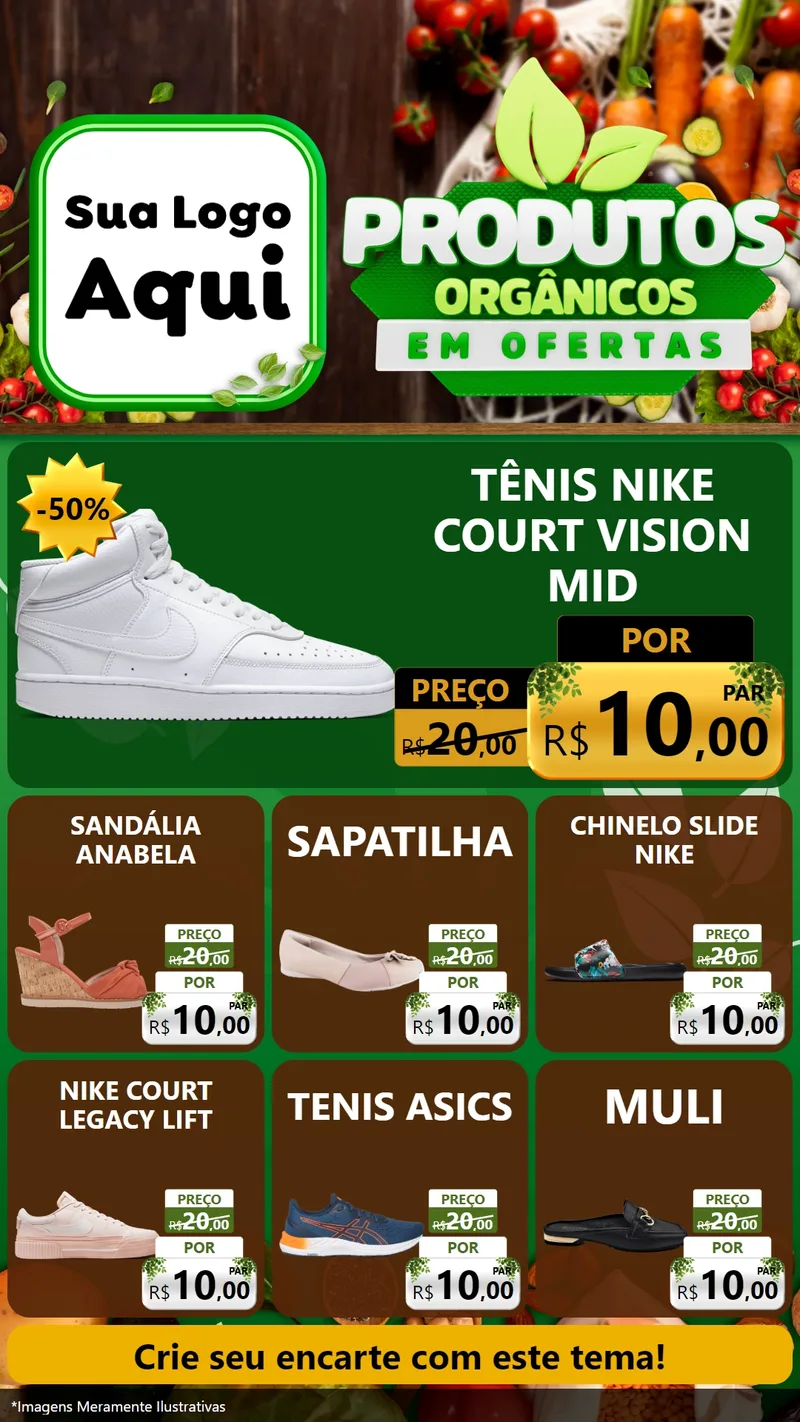 Modelo de Rede Social para Stories com o tema Produtos Orgânicos em Ofertas para Calçados