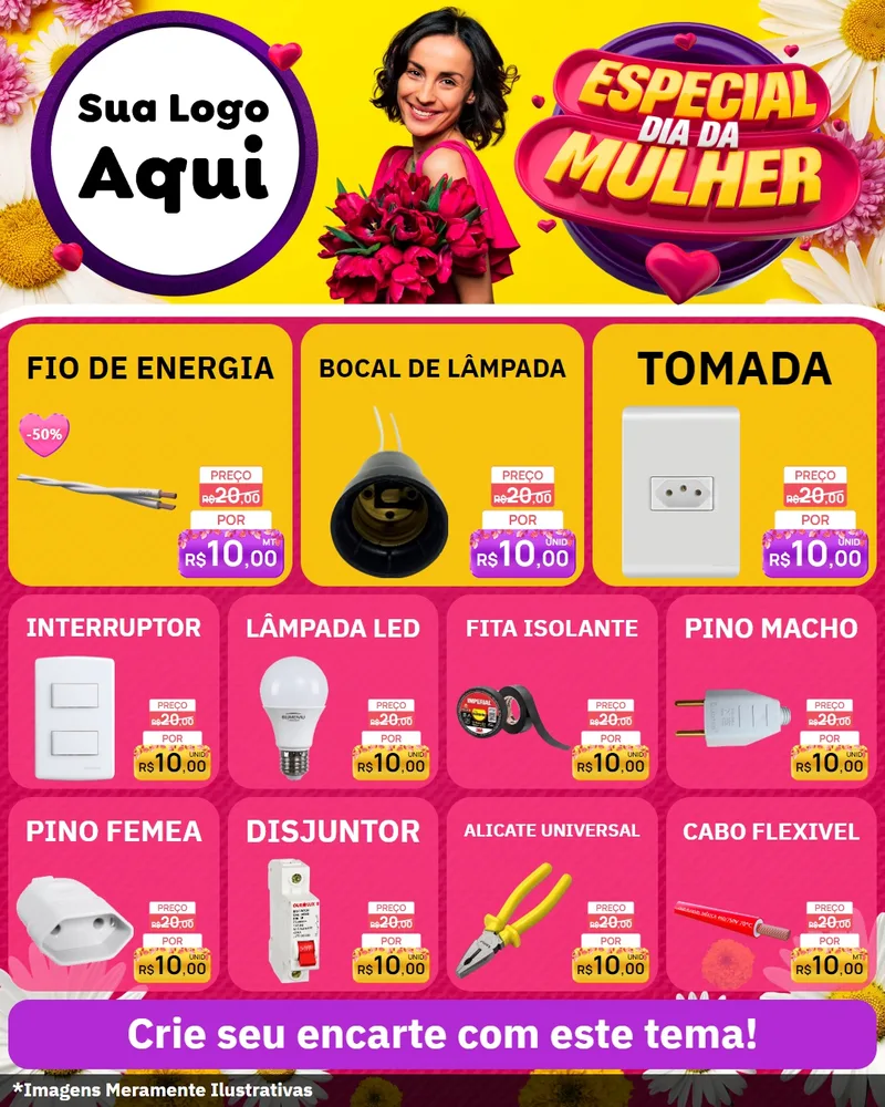 Modelo de Rede Social para Feed Instagram com o tema Especial Dia da Mulher para Materiais Elétricos