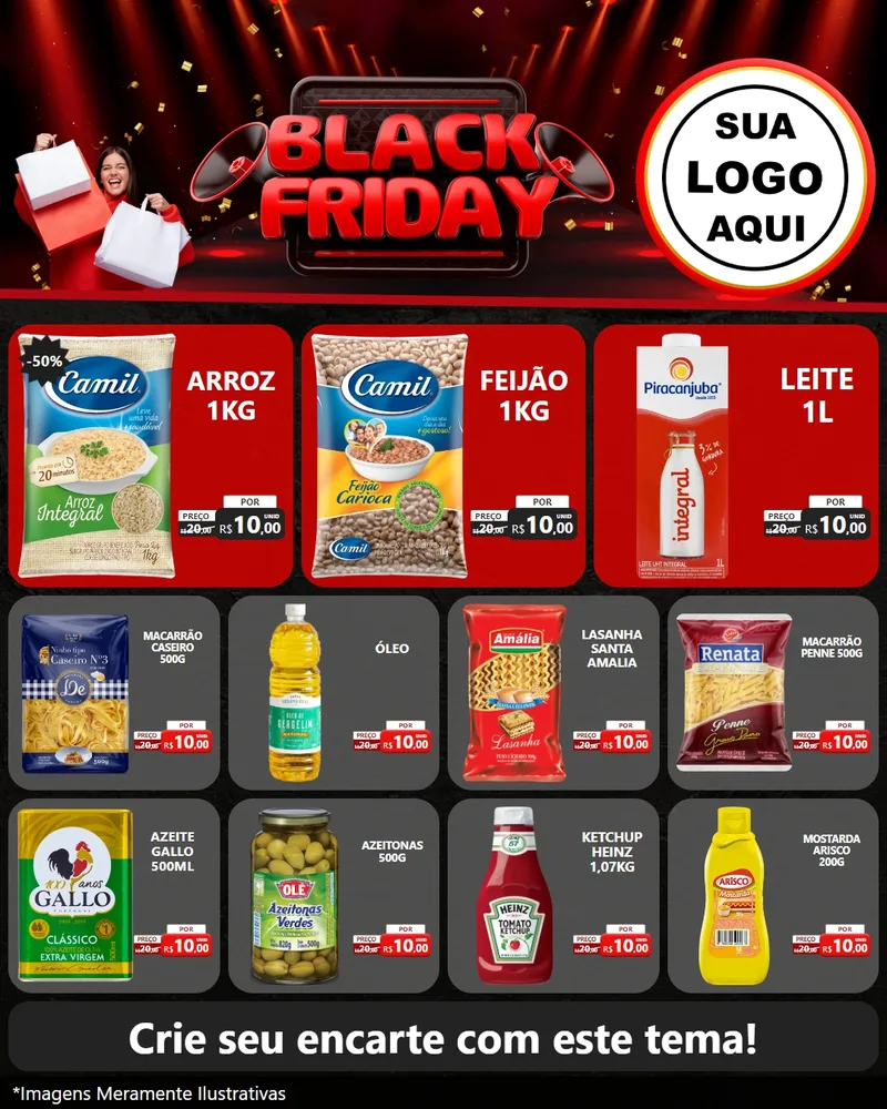 Modelo de Rede Social para Feed Instagram com o tema Black Friday para Supermercado