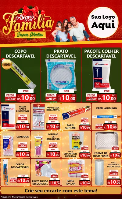Modelo de Encarte para Encarte Grande com o tema Alegria em Família Super Ofertas - Natal para Embalagens