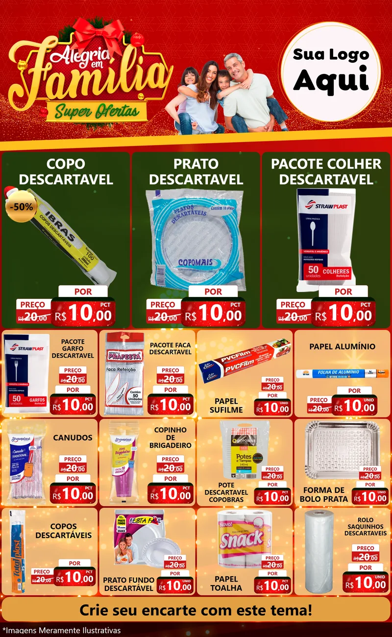 Modelo de Encarte para Encarte Grande com o tema Alegria em Família Super Ofertas - Natal para Embalagens