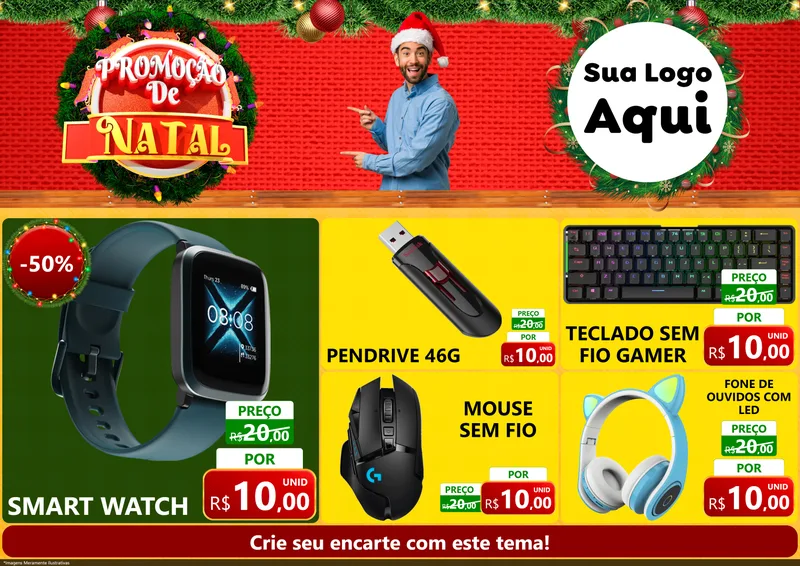 Modelo de Encarte para Encarte A4 Horizontal com o tema Promoção de Natal para Informática