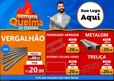 Modelo de Encarte para Encarte A4 Horizontal com o tema Semana Queima de Estoque para Ferragens