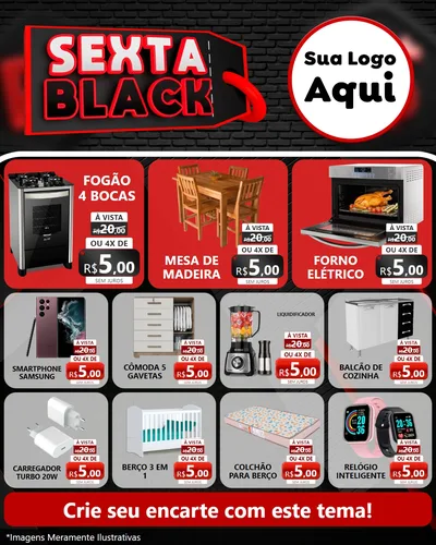 Modelo de Rede Social para Feed Instagram com o tema Sexta Black para Móveis e Eletro