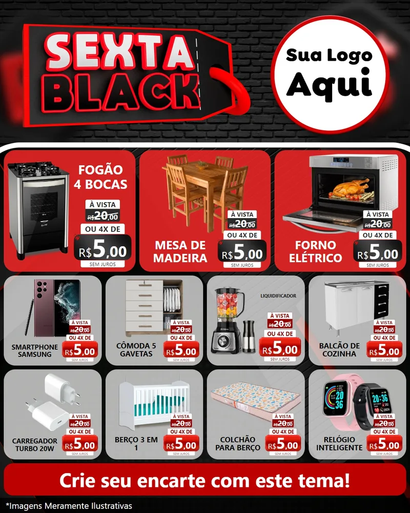 Modelo de Rede Social para Feed Instagram com o tema Sexta Black para Móveis e Eletro