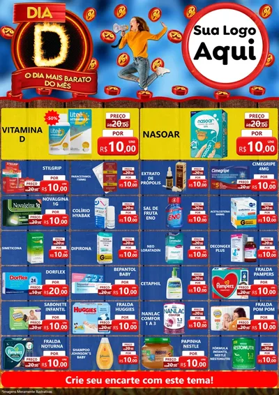 Modelo de Encarte para Encarte A4 Vertical com o tema Dia D - O Dia Mais Barato Do Mês para Farmácia