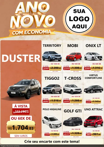 Modelo de Encarte para Encarte A4 Vertical com o tema Ano Novo Com Economia para Concessionaria de Carros