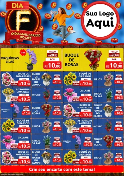 Modelo de Encarte para Encarte A4 Vertical com o tema Dia F - O Dia Mais Barato Do Mês para Floricultura e jardim