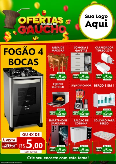 Modelo de Encarte para Encarte A4 Vertical com o tema Ofertas Semana Do Gaúcho para Móveis e Eletro