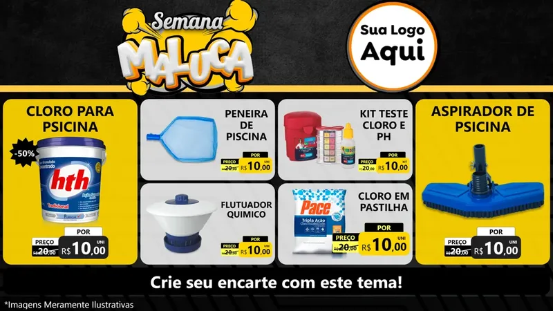 Modelo de TV para TV Horizontal com o tema Semana Maluca para Produtos para Piscina