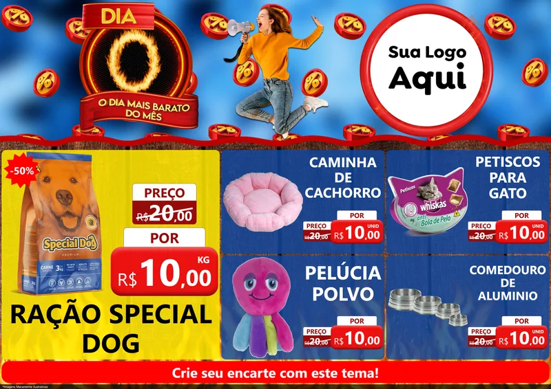 Modelo de Encarte para Encarte A4 Horizontal com o tema Dia O - O Dia Mais Barato Do Mês para Pet Shop