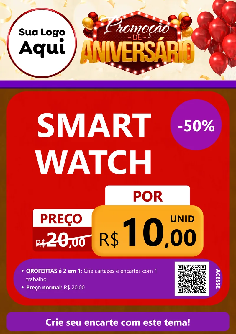 Modelo de Cartaz para Cartaz A4 Vertical com o tema Promoção de Aniversário para Informática