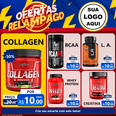 Modelo de Rede Social para Feed Facebook com o tema Ofertas Relâmpago para Suplementos alimentares